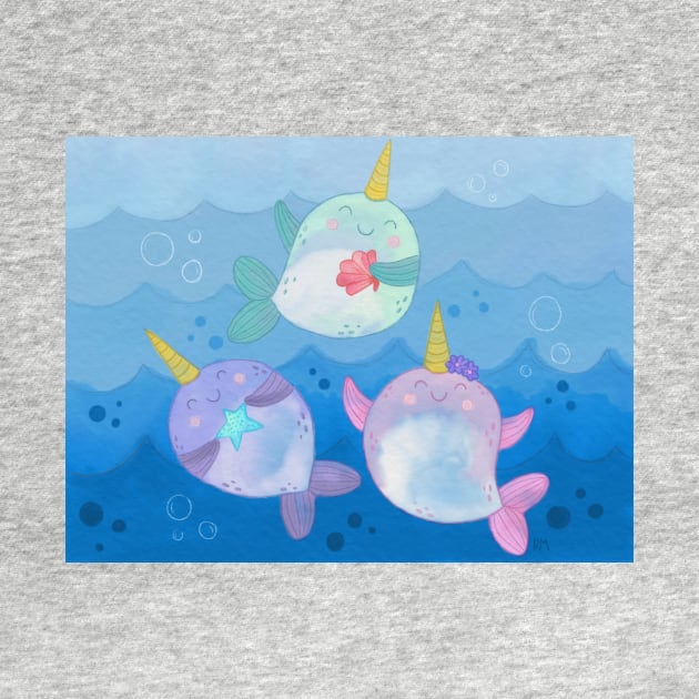 Playful Cute Narwhals by RuthMCreative